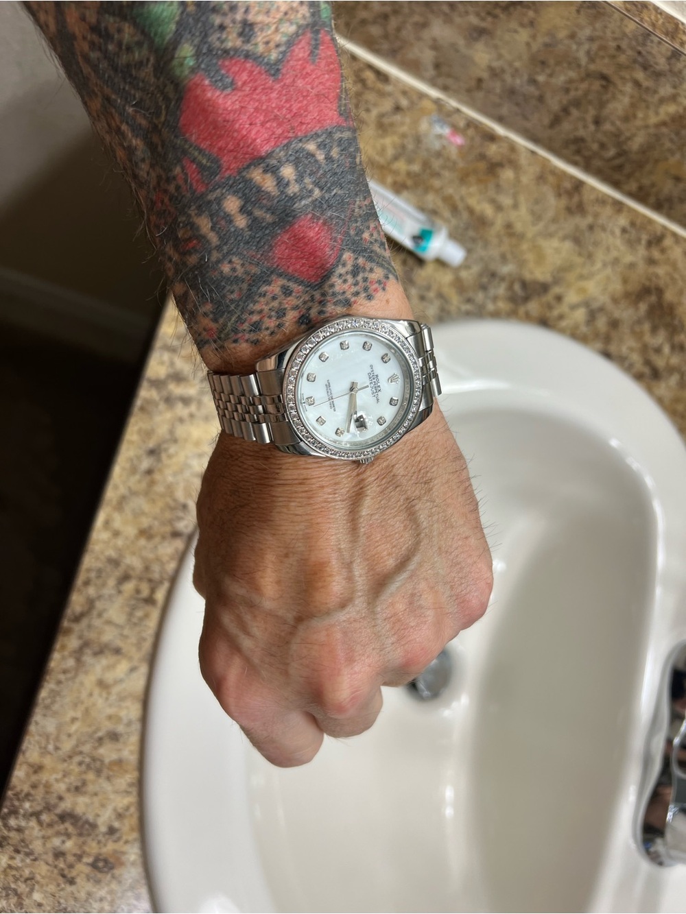 Automatic Silver Diamond Bezel Stainless Steel Watch with White Dial - Picture 2 of 5